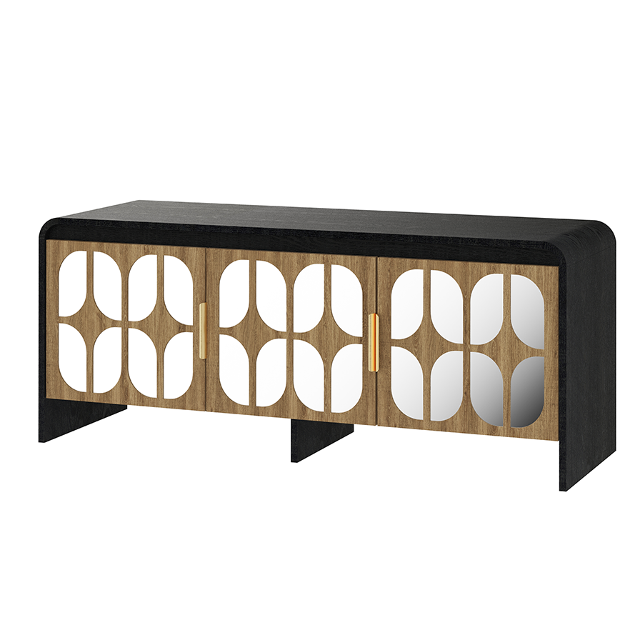 Lattice Mirrored 3-Door Cabinet